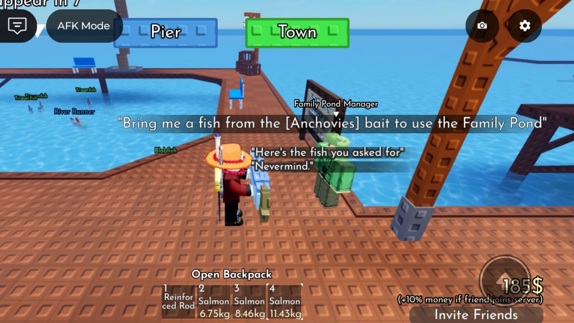 Give the fish to the Family Pond Manager (Image via Roblox)